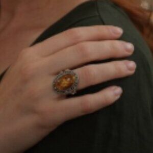 Sterling Silver Vintage Baltic Amber Ring | 925 Amber Statement Ring | Retro Hon